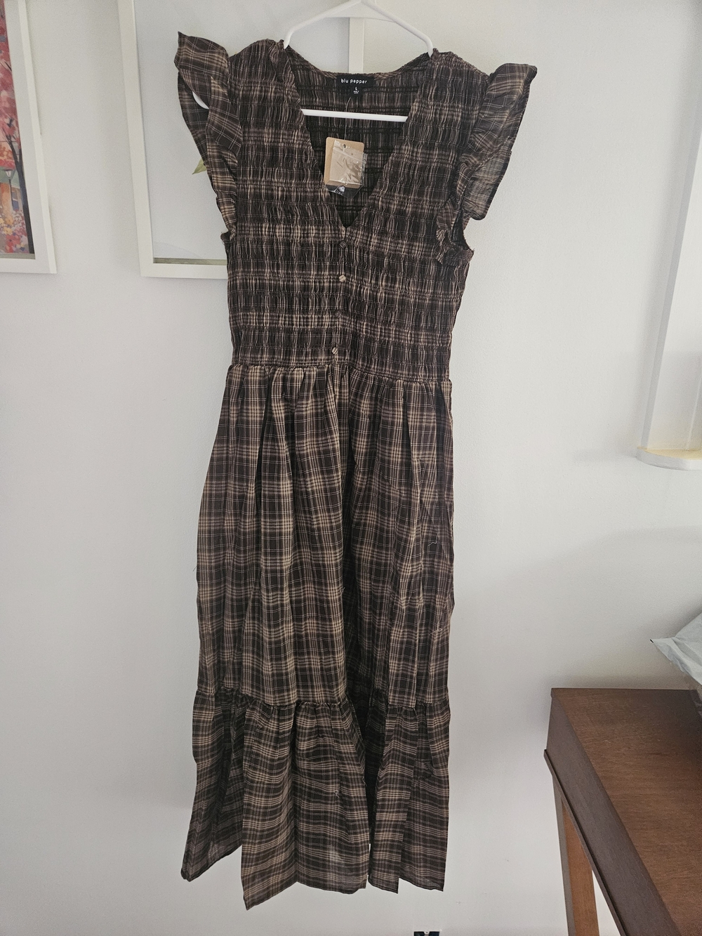 Blu Pepper Brown and Black Plaid Maxi Dress